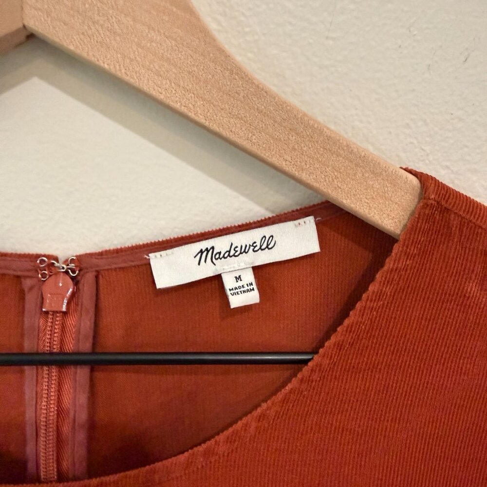 Madewell Corduroy Puff-Sleeve Mini Dress 90s Inspired Faded Rust Size Medium - Picture 5 of 8